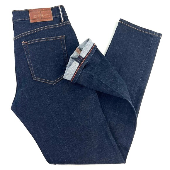 Tommy Hilfiger Mens 34x33 Selvedge Slim Leg Denim Blue Jeans Dark Wash Stretch - Picture 1 of 14